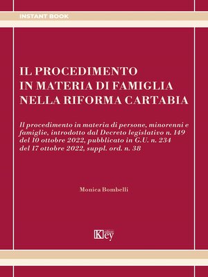 cover image of Il procedimento in materia di famiglia nella riforma Cartabia